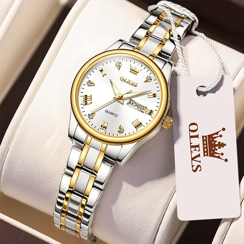 Olevs Day-Date Two-Tone White Dial Ladies Watch | 5563